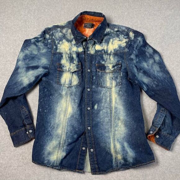 Denim Peral Snap Acid Washed checked Button wearfirst Shirt Medium - Picture 1 of 9